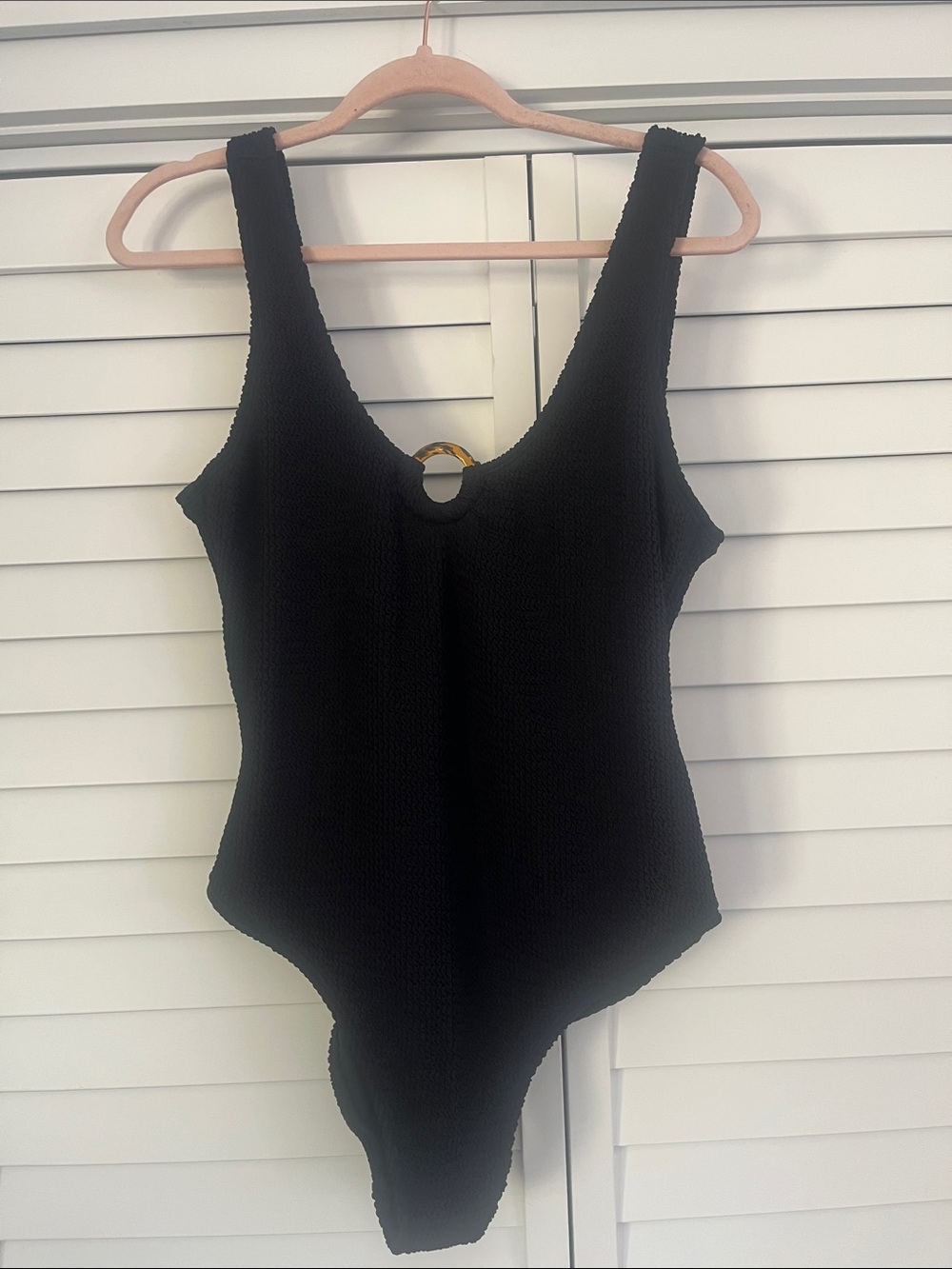 Primark Black Textured Scoop-Back One-Piece with Ring